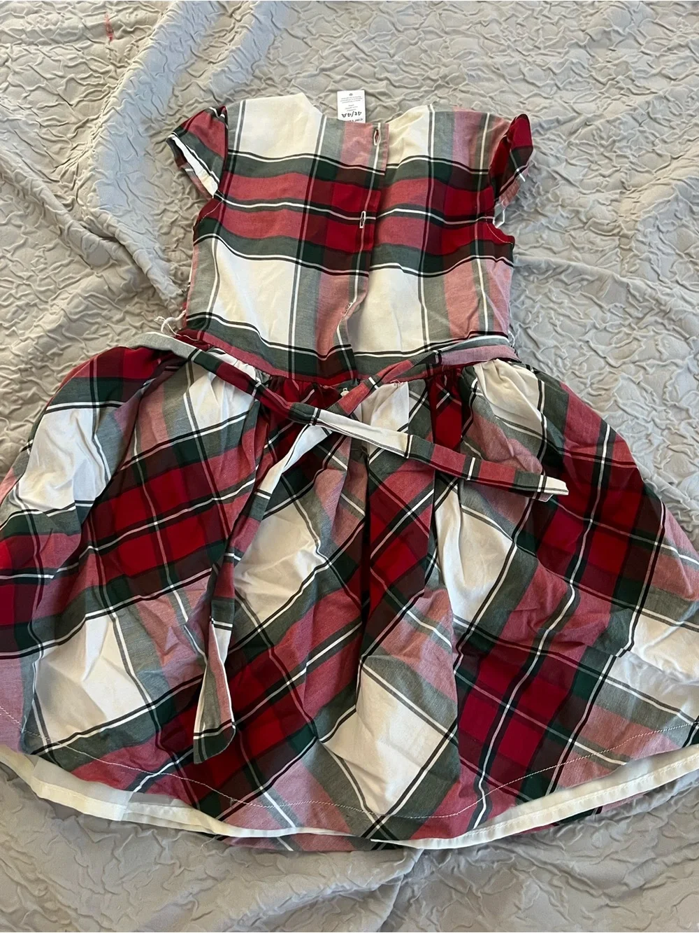 4T Girls Holiday Plaid Dress in Red, Green and Cream